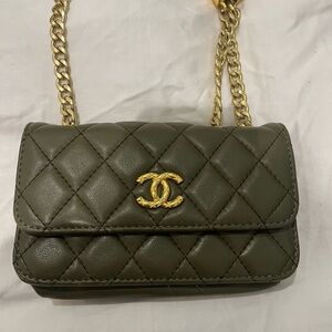 Olive Quilted Leather Crossbody Bag